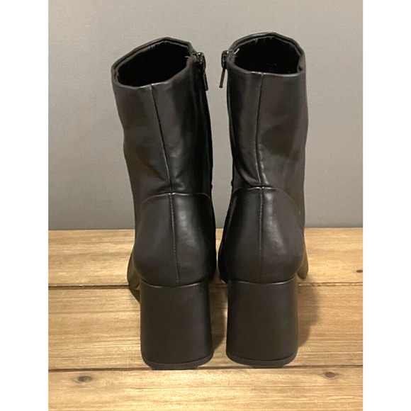 Nordstrom Rack Women's Naja Boots Size 9.5 Black Faux Leather Block Heel Zip Up - Picture 6 of 15